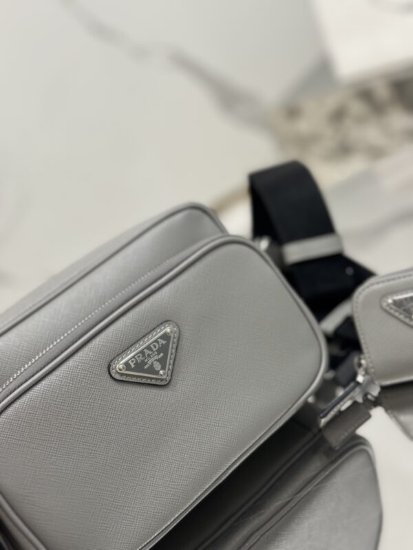 Small grey crossbody bag in Re-Nylon and Saffiano - Image 2