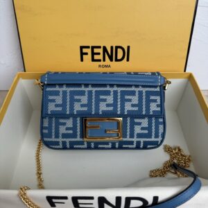 Fendi Baguette Wallet on Chain in Blue FF Jacquard