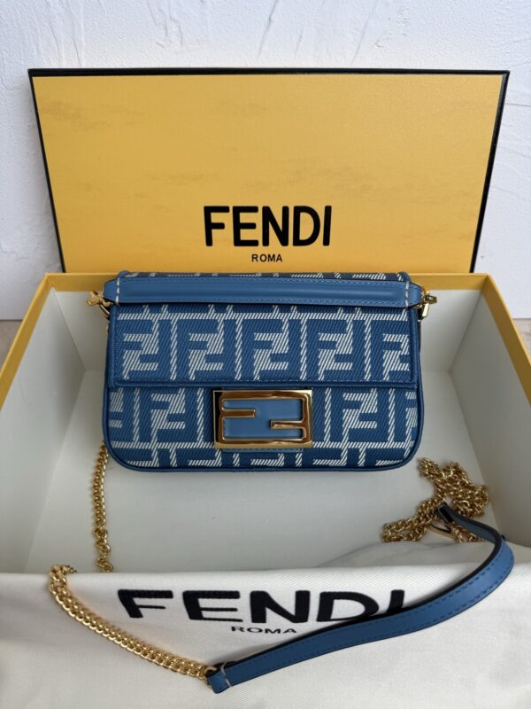 Fendi Baguette Wallet on Chain in Blue FF Jacquard