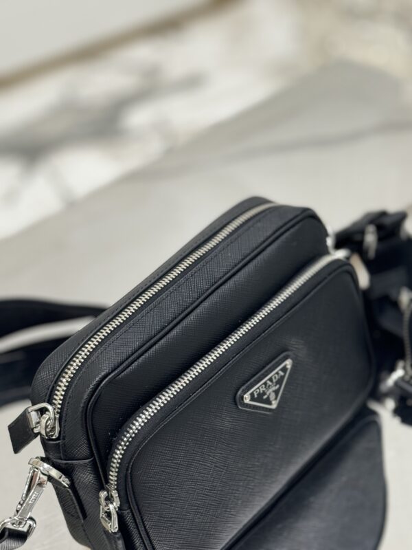 Small black crossbody bag in Re-Nylon and Saffiano - Image 4