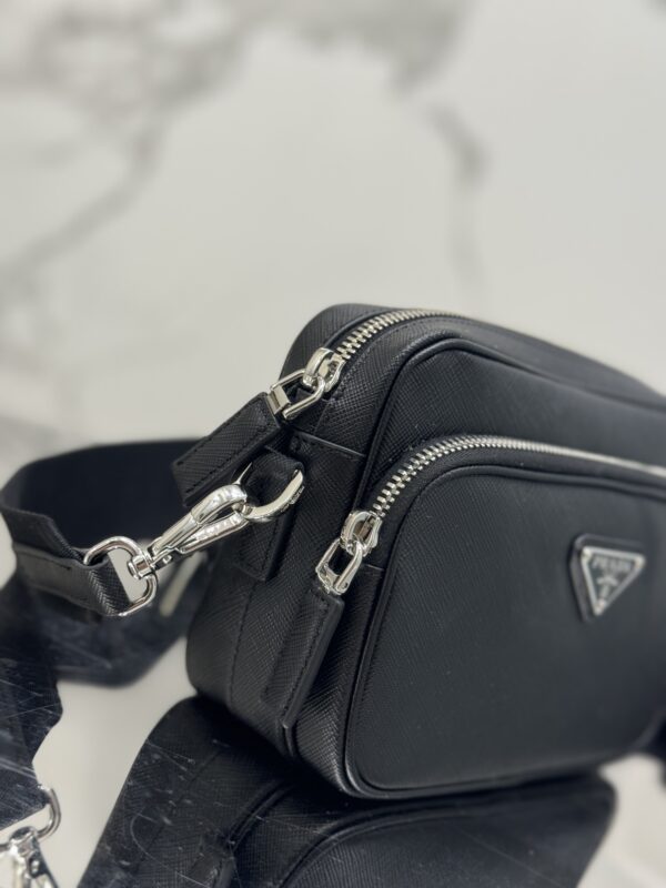 Small black crossbody bag in Re-Nylon and Saffiano - Image 5