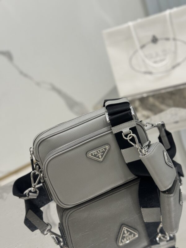 Small grey crossbody bag in Re-Nylon and Saffiano - Image 3