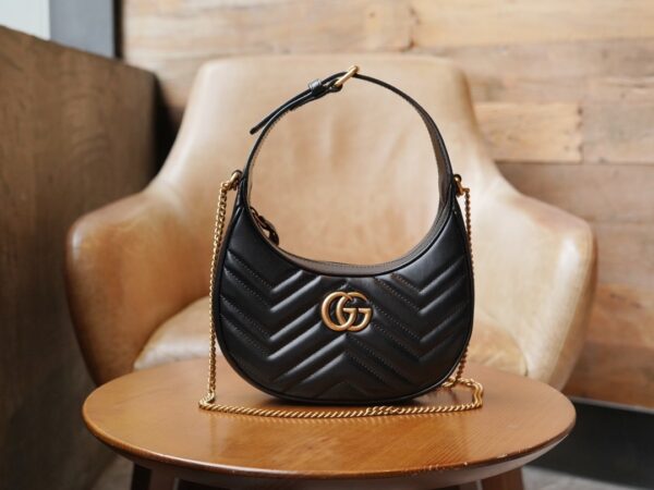 Black Gucci GG Marmont Half-Moon-Shaped Mini Bag - Image 4