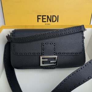 Fendi Baguette Medium in Black Leather with Crystal Buckle