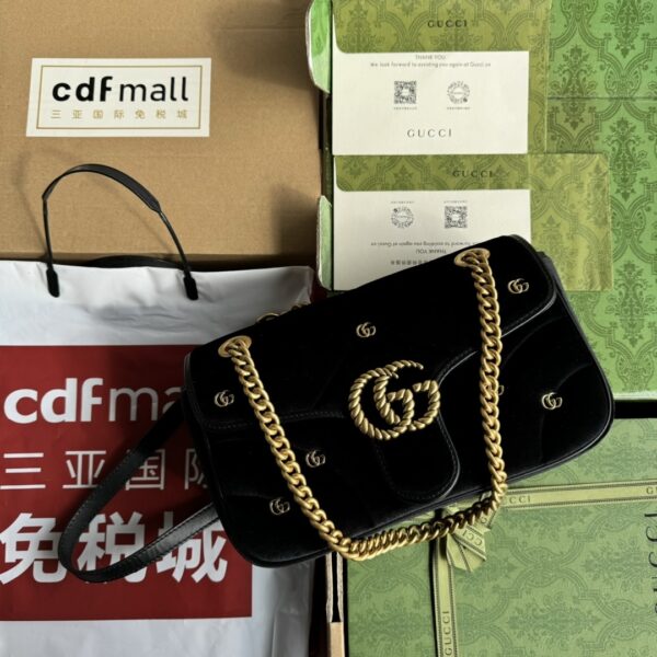 Black Gucci GG Marmont Small Velvet Shoulder Bag - Image 5
