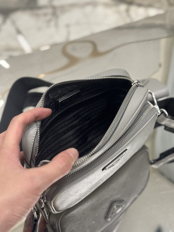 Small grey crossbody bag in Re-Nylon and Saffiano - Image 5