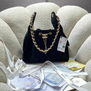 Chanel Quilted Velvet Drawstring Bucket Bag