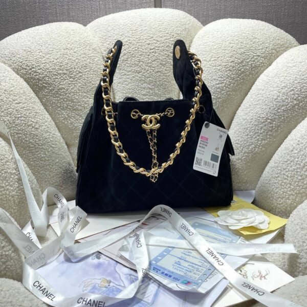 Chanel Quilted Velvet Drawstring Bucket Bag