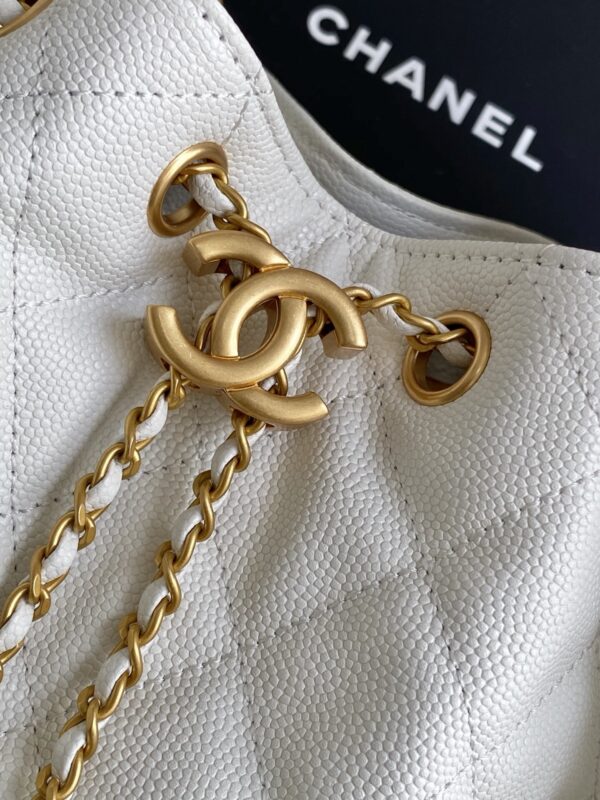 Chanel Drawstring Bucket Bag in White Quilted Caviar - Image 5