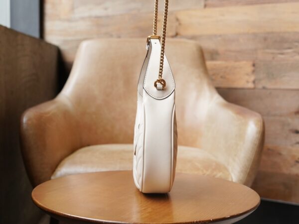White Gucci GG Marmont Half-Moon-Shaped Mini Bag - Image 8