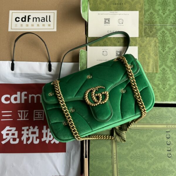 Green Gucci GG Marmont Small Velvet Shoulder Bag - Image 2