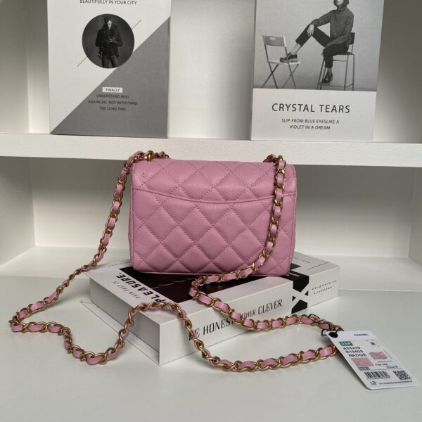 Chanel Mini Flap Bag in Pink Quilted Caviar Leather - Image 9