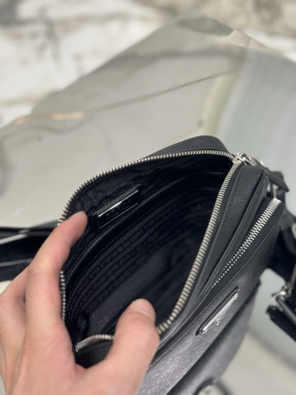 Small black crossbody bag in Re-Nylon and Saffiano - Image 9