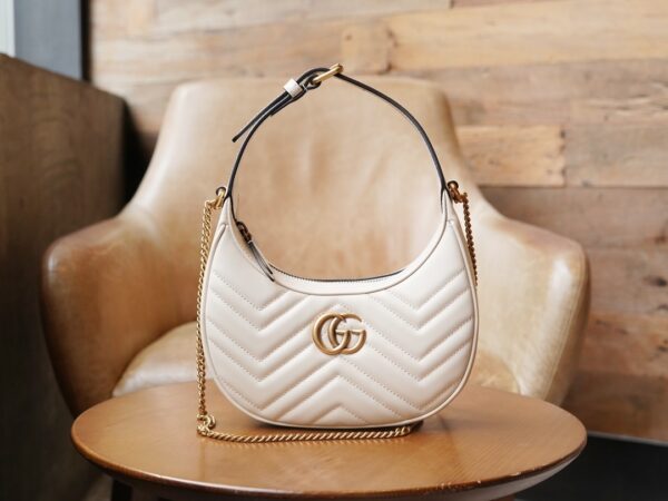 White Gucci GG Marmont Half-Moon-Shaped Mini Bag