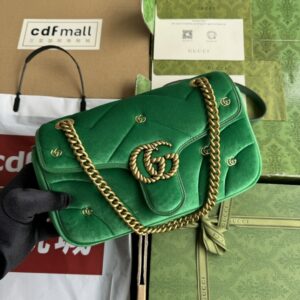 Green Gucci GG Marmont Small Velvet Shoulder Bag