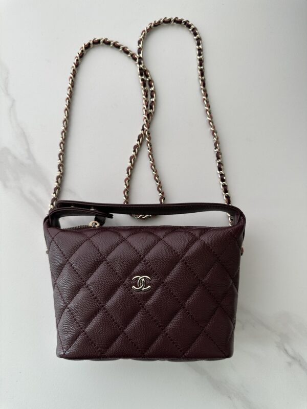 Chanel Quilted Camera Case in Burgundy Caviar Leather - Image 9