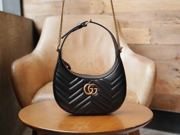 Black Gucci GG Marmont Half-Moon-Shaped Mini Bag - Image 2