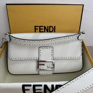 Fendi Selleria Style Baguette in White Perforated Leather
