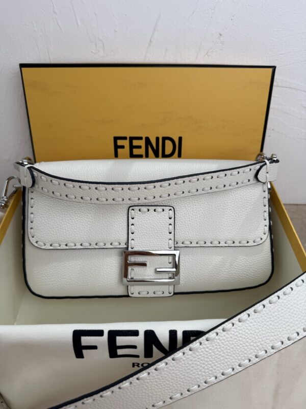 Fendi Selleria Style Baguette in White Perforated Leather