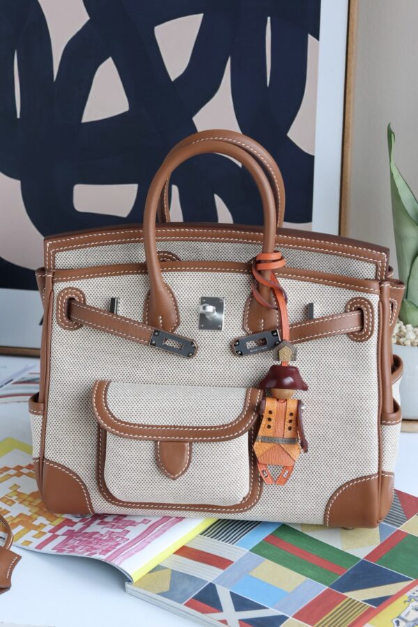 Hermès Birkin Cargo 25 Ecru Canvas and Caramel Leather with Palladium Hardware