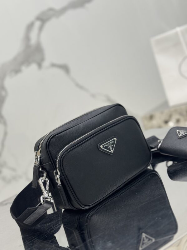 Small black crossbody bag in Re-Nylon and Saffiano - Image 2