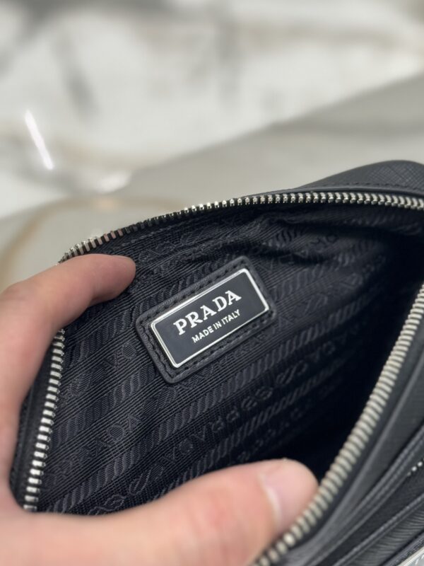 Small black crossbody bag in Re-Nylon and Saffiano - Image 7