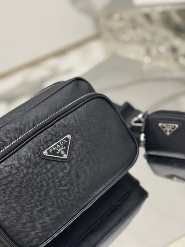 Small black crossbody bag in Re-Nylon and Saffiano - Image 6