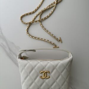 Chanel Quilted Camera Case in White Caviar Leather