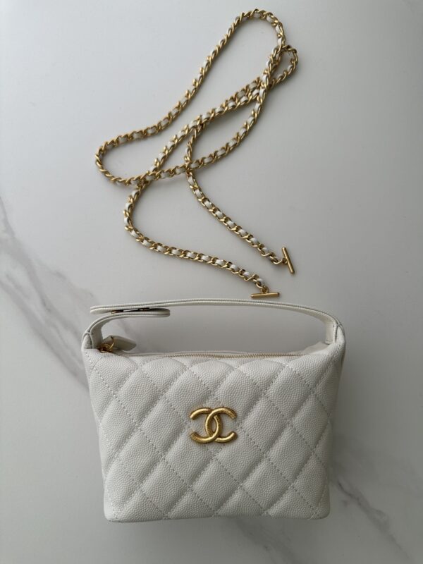 Chanel Quilted Camera Case in White Caviar Leather