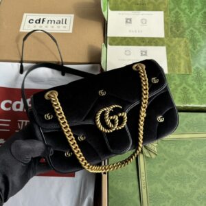 Black Gucci GG Marmont Small Velvet Shoulder Bag