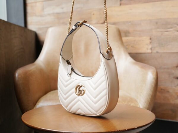 White Gucci GG Marmont Half-Moon-Shaped Mini Bag - Image 3