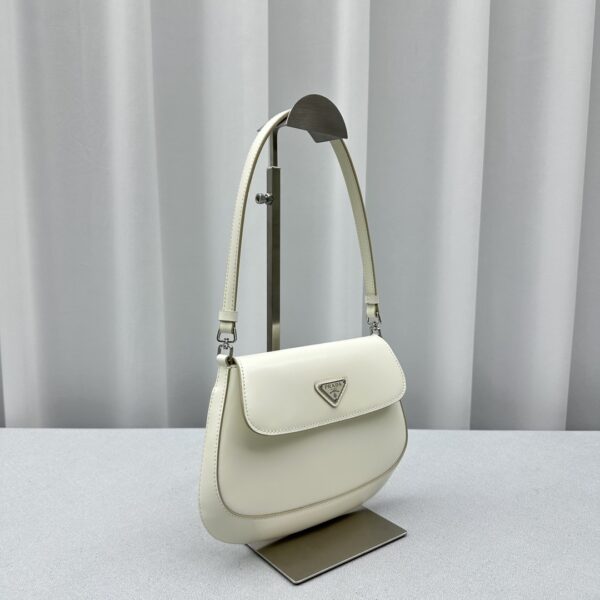 White Prada Crescent Leather Shoulder Bag - Image 4