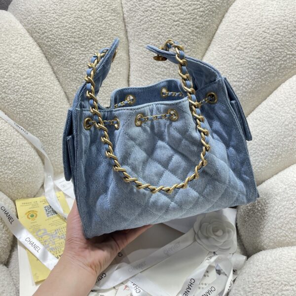 Chanel Quilted Denim Drawstring Bucket Bag - Image 6