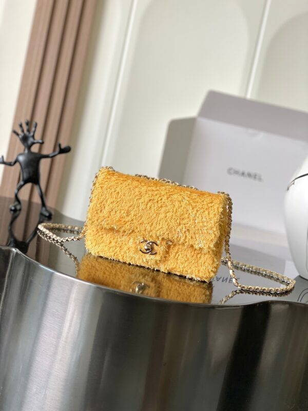 Chanel Mini Flap Bag with Top Handle in Golden Tweed