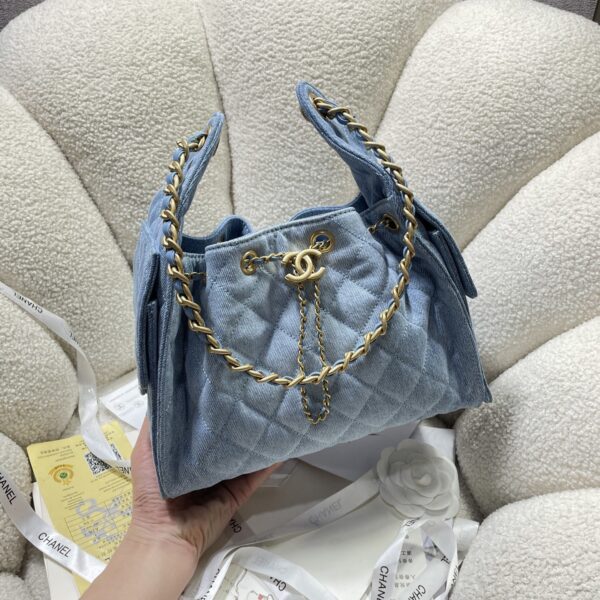 Chanel Quilted Denim Drawstring Bucket Bag - Image 8