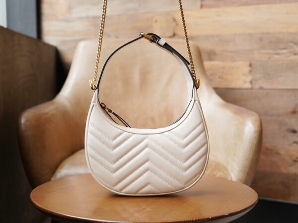 White Gucci GG Marmont Half-Moon-Shaped Mini Bag - Image 7