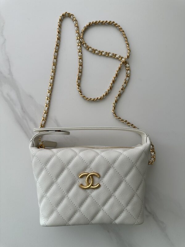 Chanel Quilted Camera Case in White Caviar Leather - Image 9