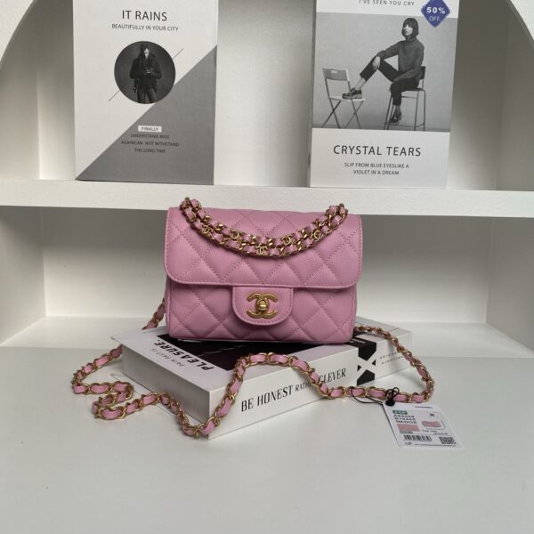 Chanel Mini Flap Bag in Pink Quilted Caviar Leather