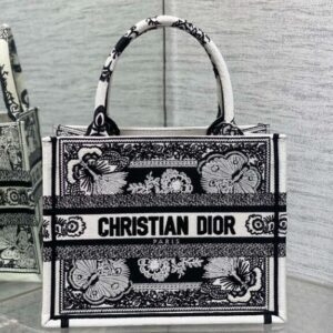 Dior Book Tote in Black and White Toile de Jouy Voyage Embroidery