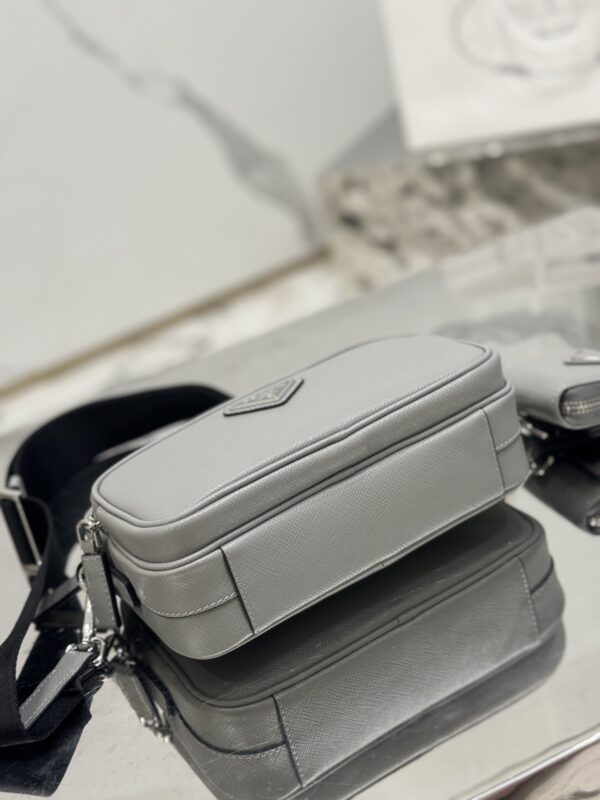 Small grey crossbody bag in Re-Nylon and Saffiano - Image 4