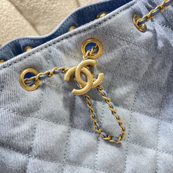Chanel Quilted Denim Drawstring Bucket Bag - Image 4